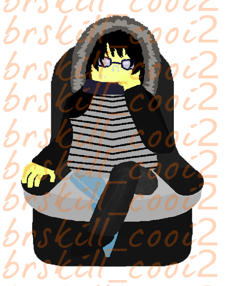 Drawing of a client's friend's OC, sitting on a chair.